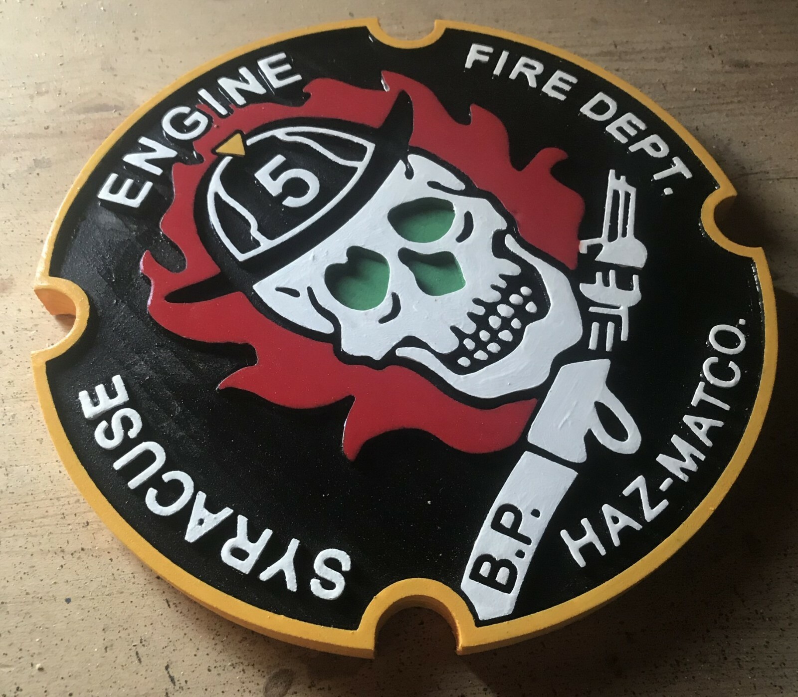 Fire Department Syracuse Engine 5 3D routed wood plaque patch sign Custom