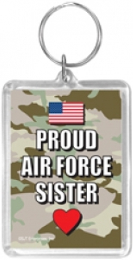 Proud AIR FORCE Sister Keychain- Acrylic USA-2 3/4 by 2 inches