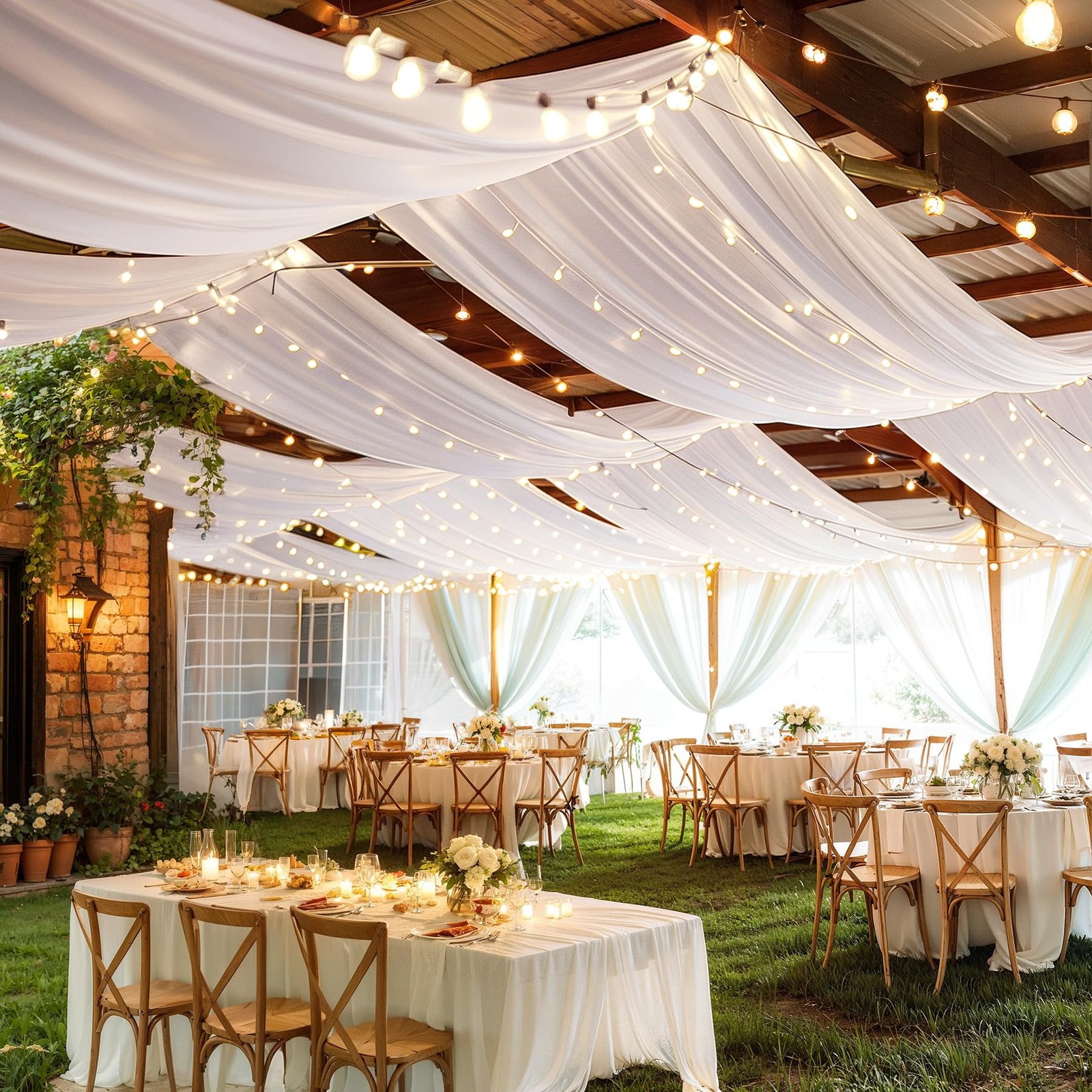 Shillance 6 Panels White Ceiling Drapes Lights For Weddings Ceiling Drapes