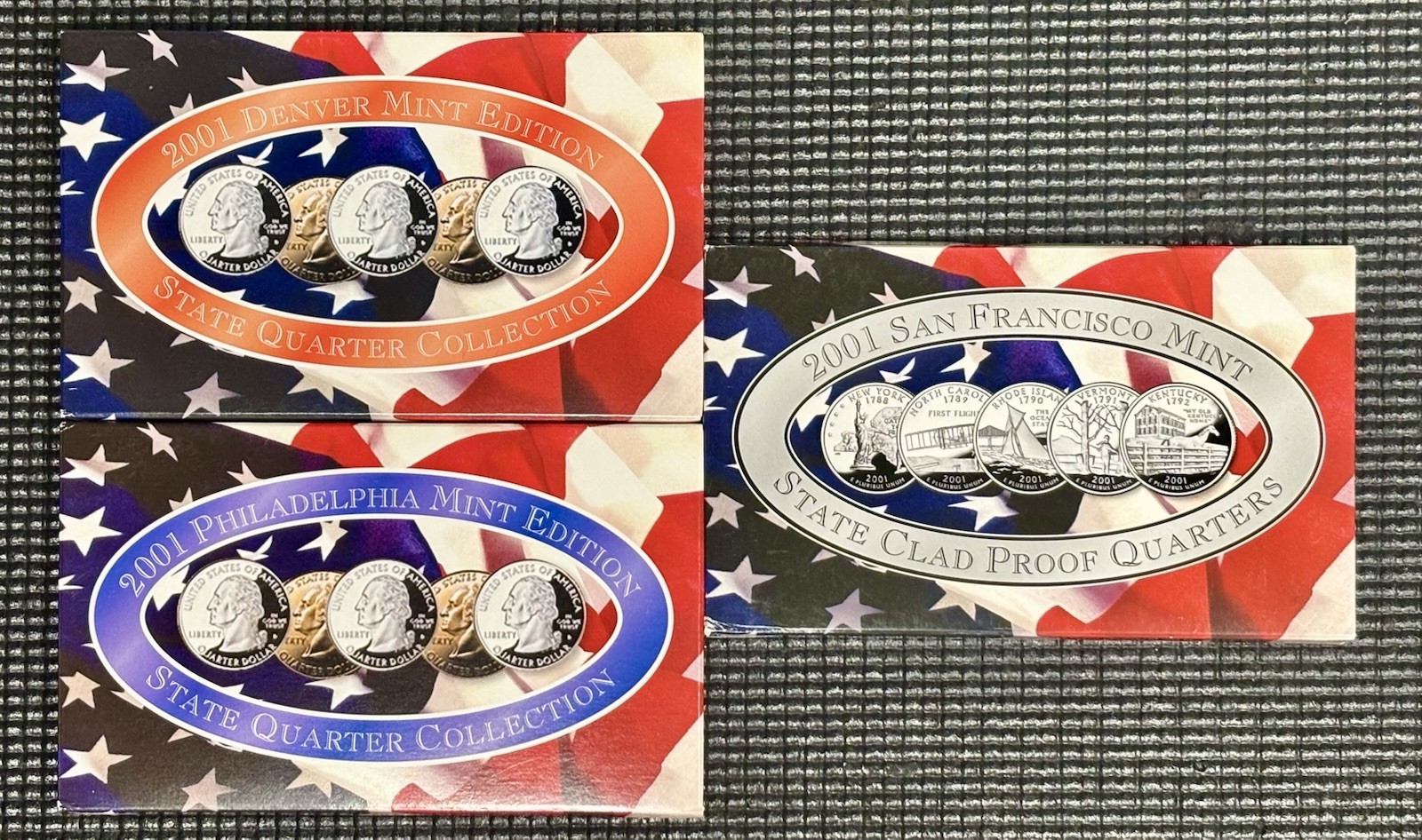 Lot Of 3 U.S. Proof Coin Sets Quarter D P & S 2001 Sealed Original Packaging
