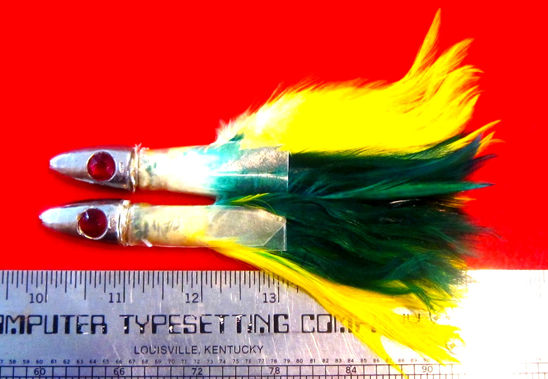 2 RARE Vintage Tuna Trolling Feather: RED BEAD Eye 1.5 oz:  Made in Japan-NEW!!1