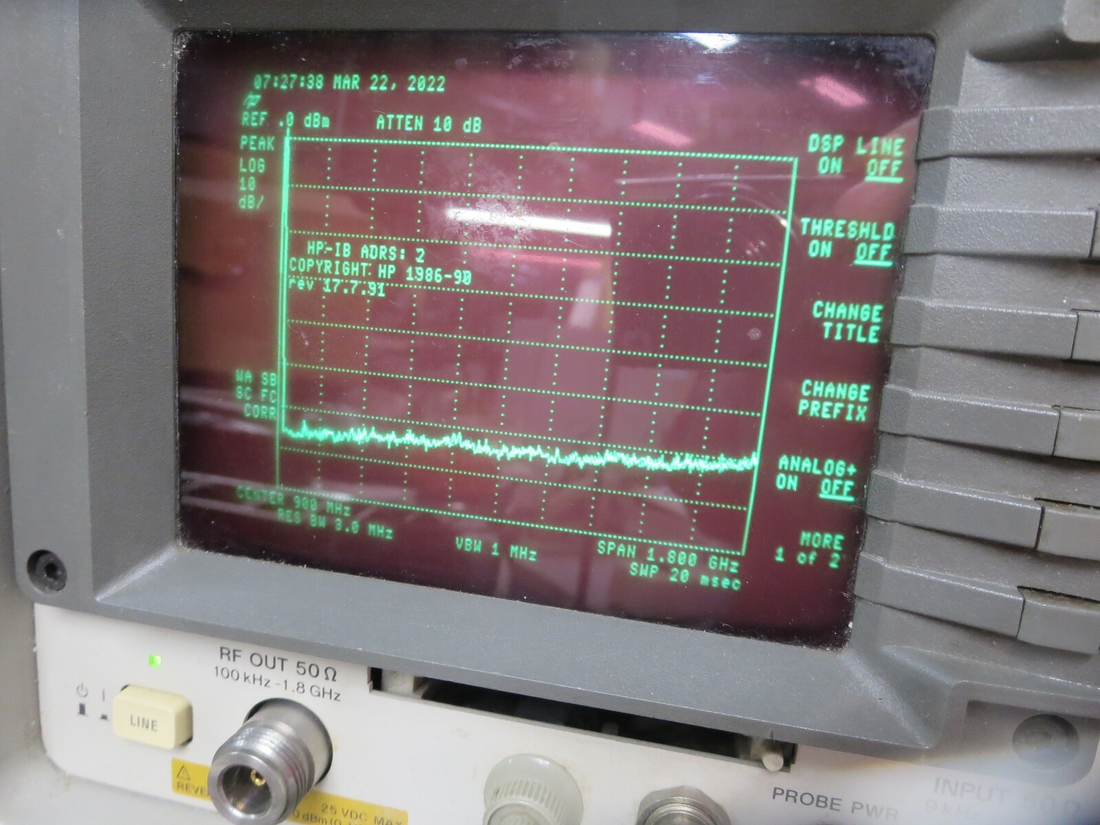 Hewlett Packard, 8591A, Spectrum Analyzer, 9 Khz - 1.8 Ghz, OPT: 021, 301, 8ZE
