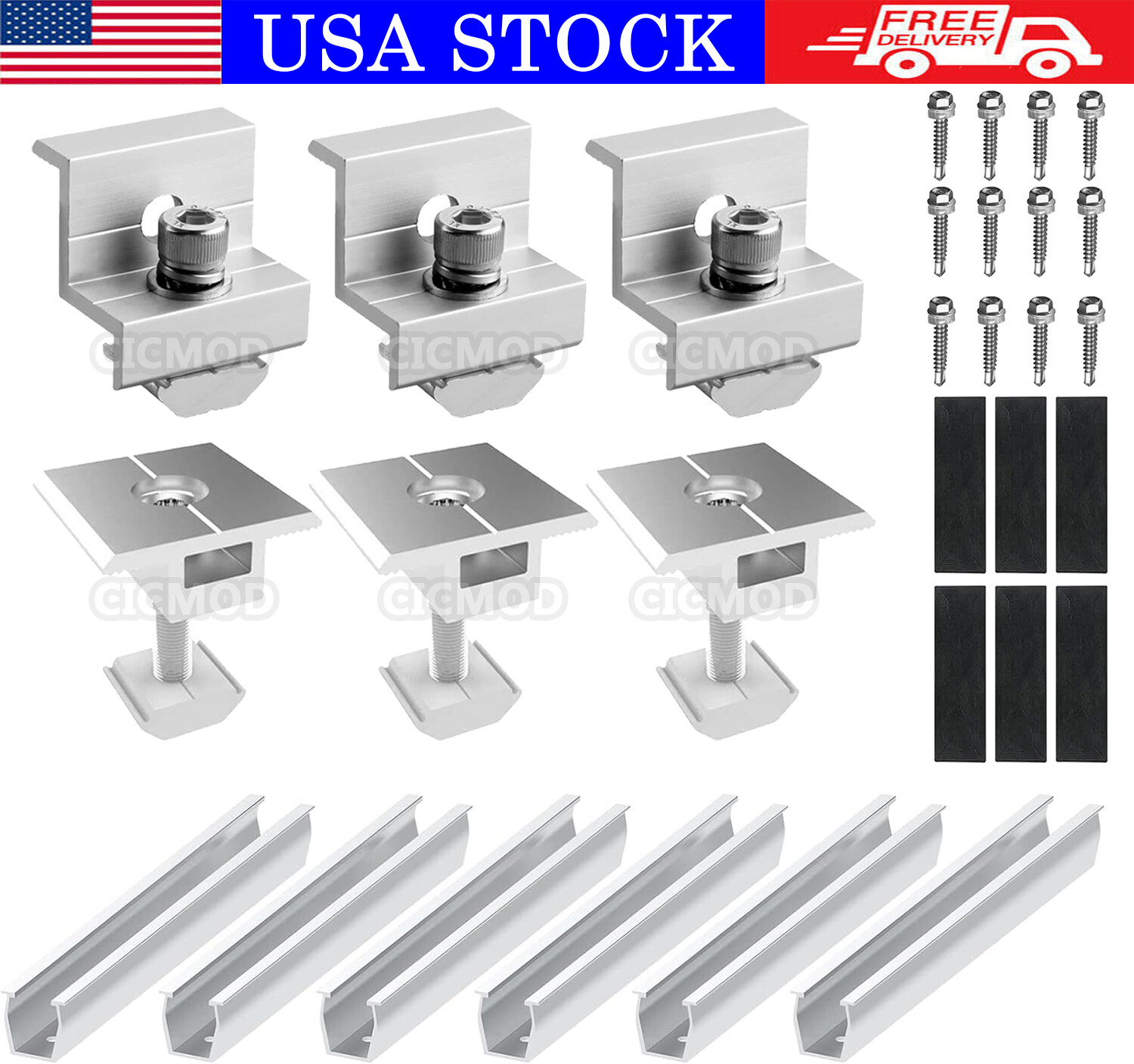 Solar Panel Mounting Rail Brackets Connector Kit for Metal/Tin/Flat/Sheet Roof