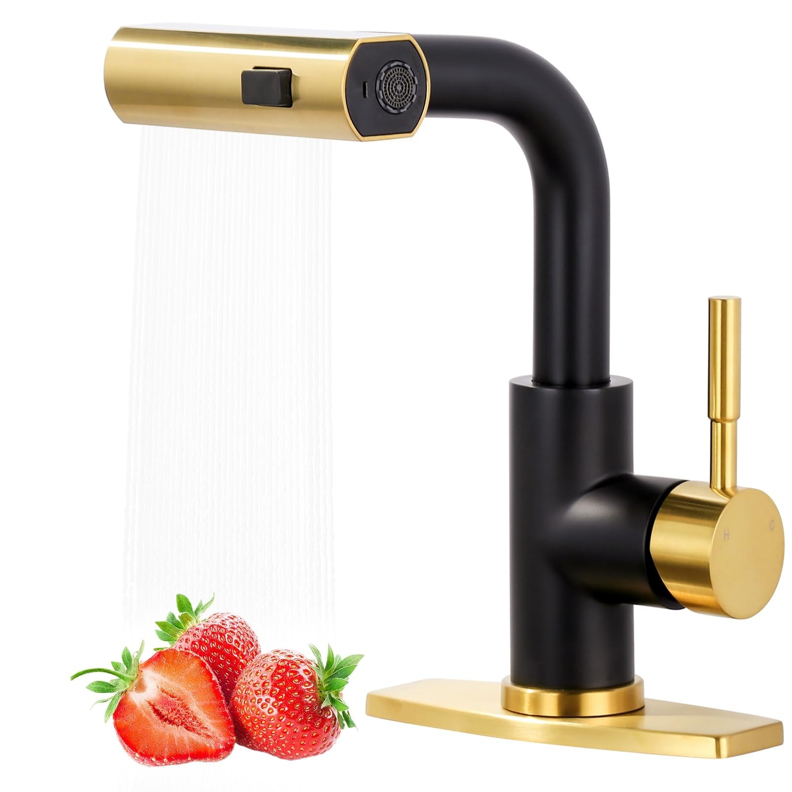 ALEASHA AL-4M18GB Bar Sink Faucet Pull Out Sprayer Black Gold