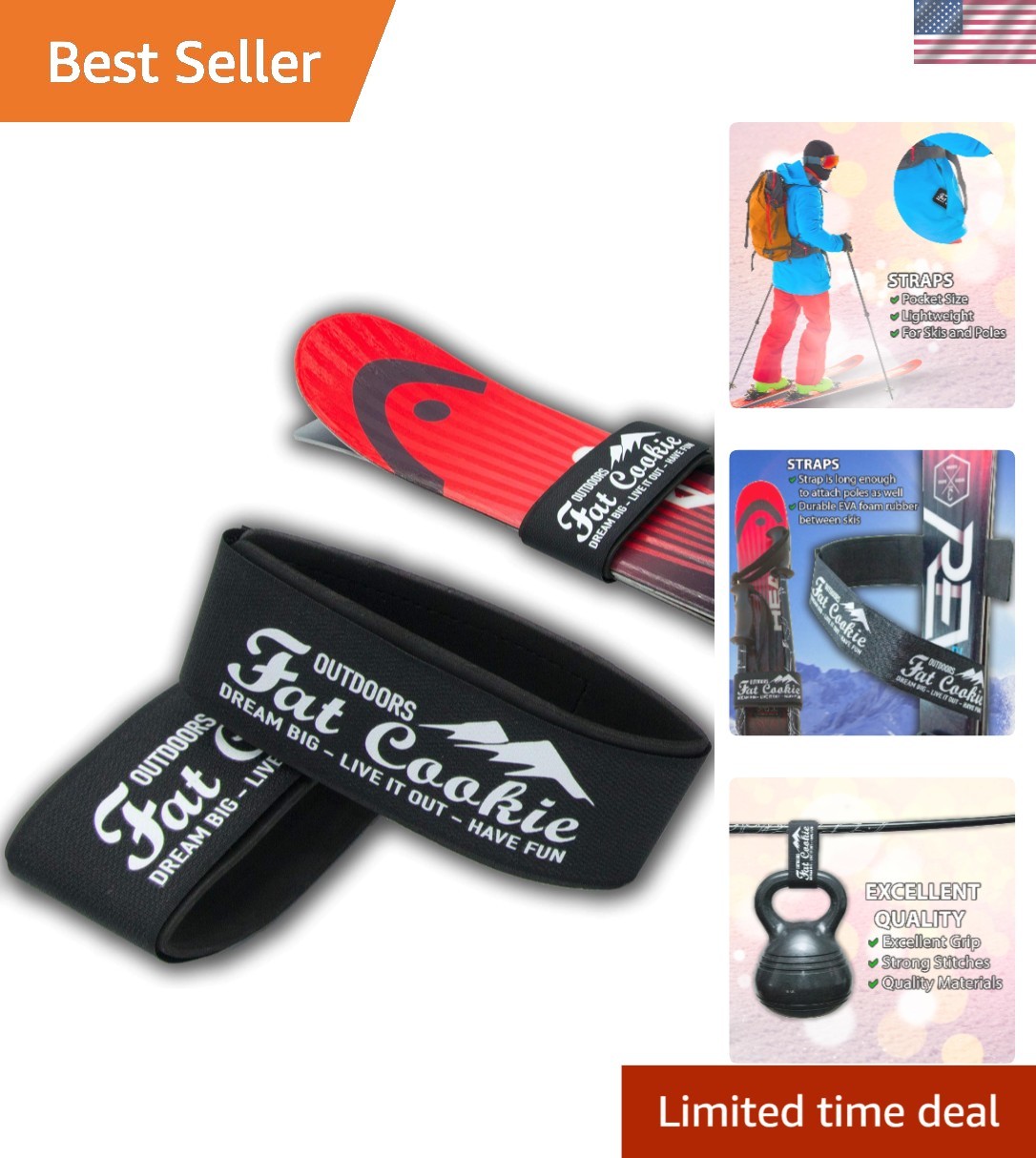 Compact Ski Carrier Straps with Hook and Loop Closure – Protects Your Gear