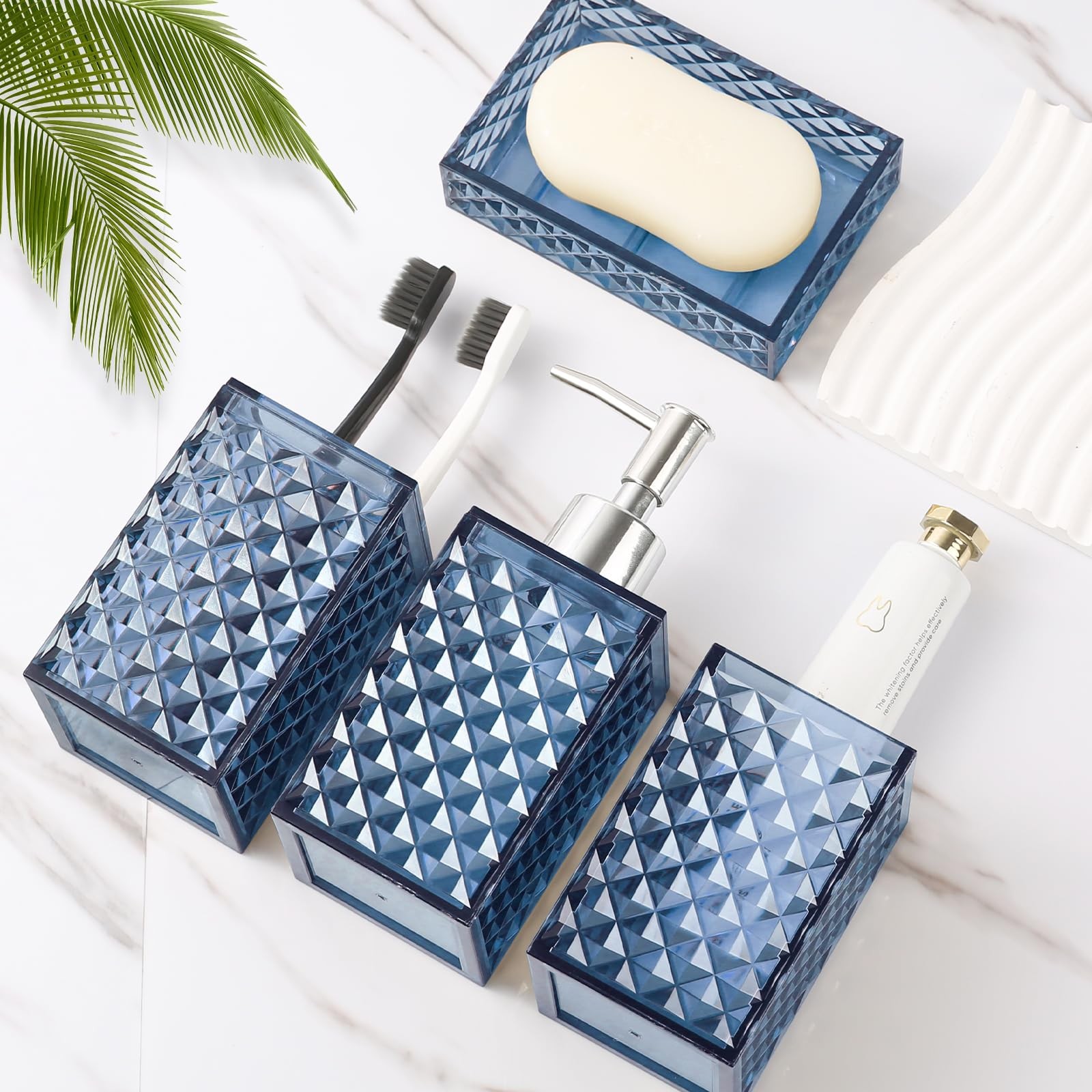 Bathroom Set, 4 Pack Blue Acrylic Bath Accessory Sets Complete, Diamond Soap ...