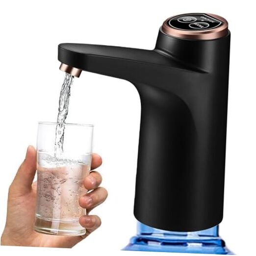 USB Rechargeable Electric Water Pump for 5 Gallon Bottle, Portable Water Black