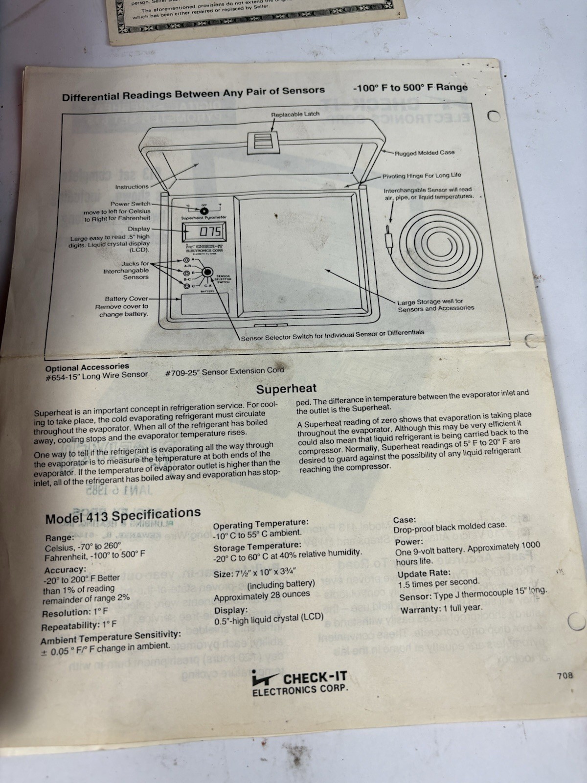 Digital Superheat Pyrometer~Check-It Electronics~Model 613 w/ Case & Probes