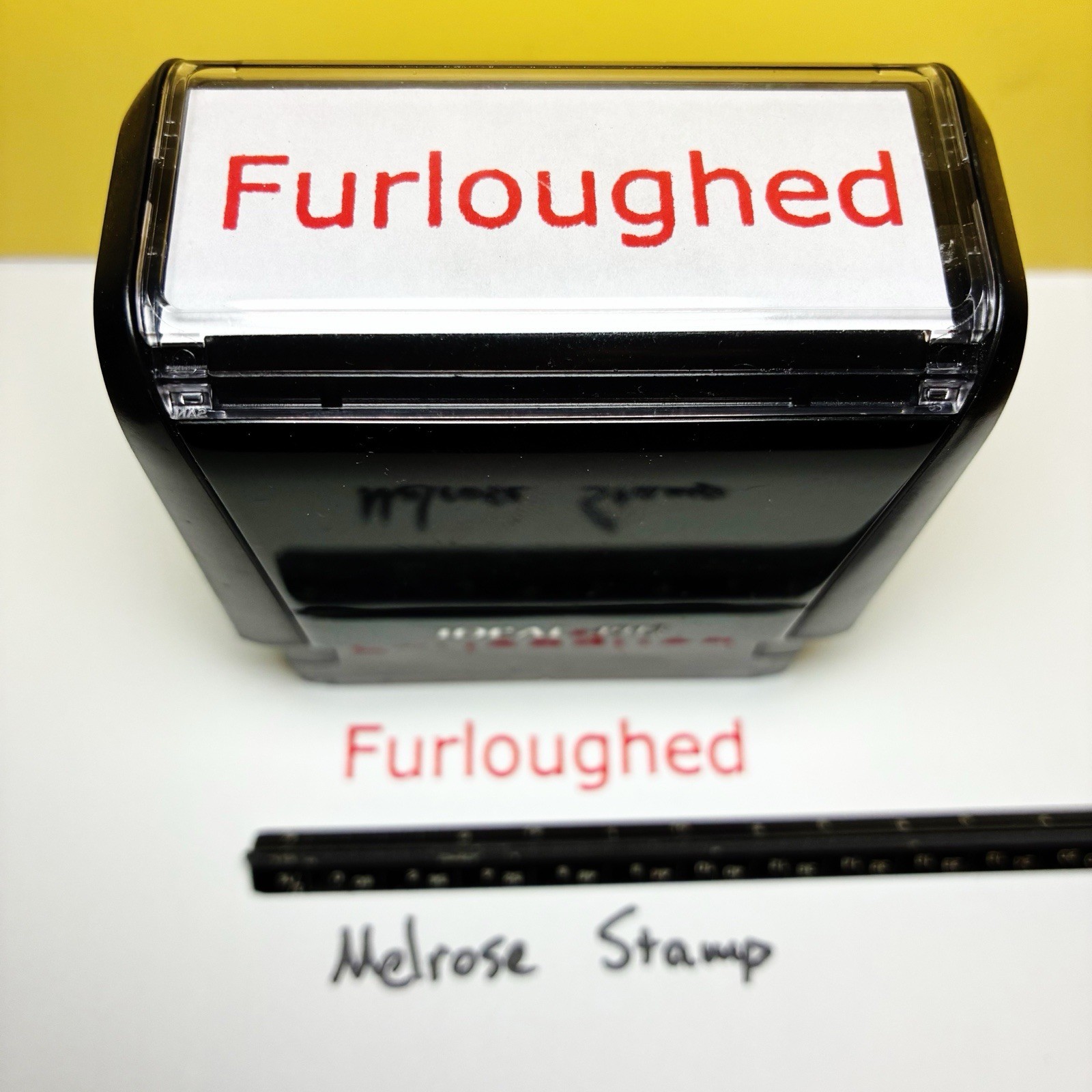 Furloughed Rubber Stamp Red Ink Self Inking Ideal 4913