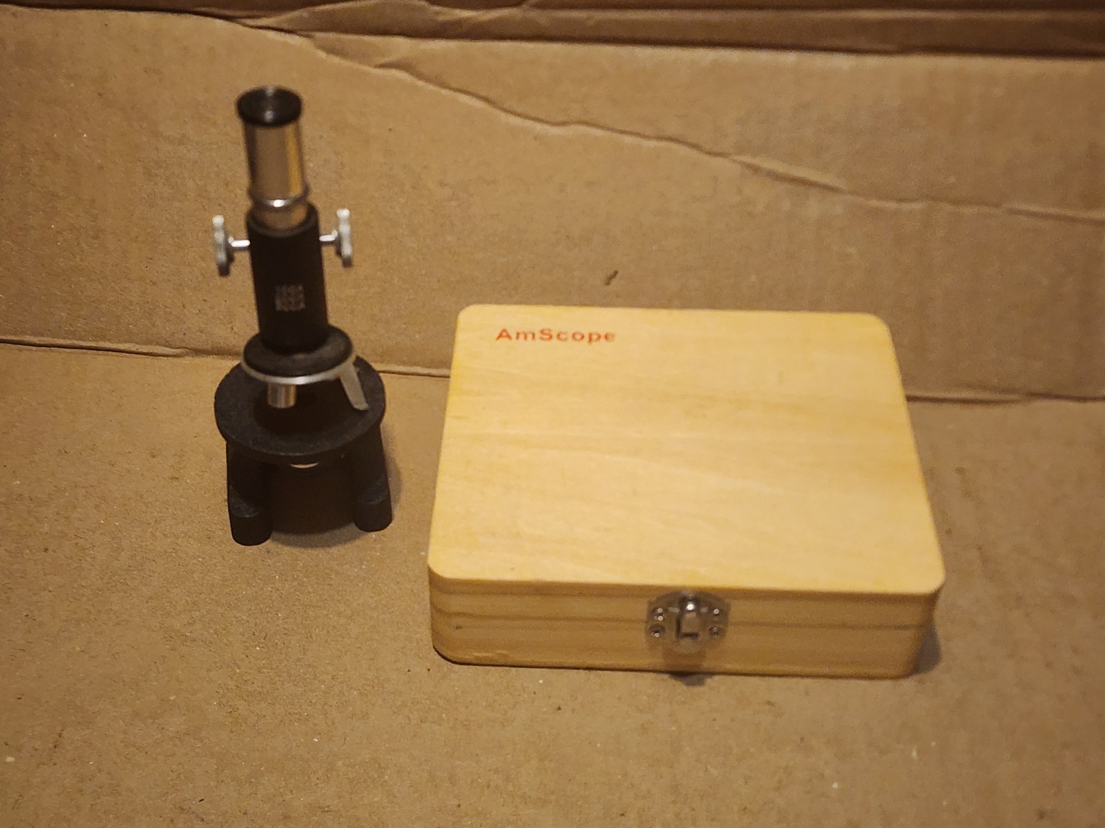 Vtg Japan Microscope 100x 200x 300x w/ 24 Glass Slides in Wooden Box Kit