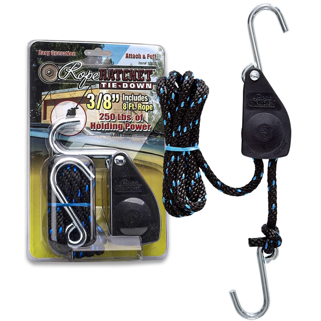 Rope Ratchet 3/8" Block & Tackle Pulley System, 250 lb Capacity, 8' Rope -