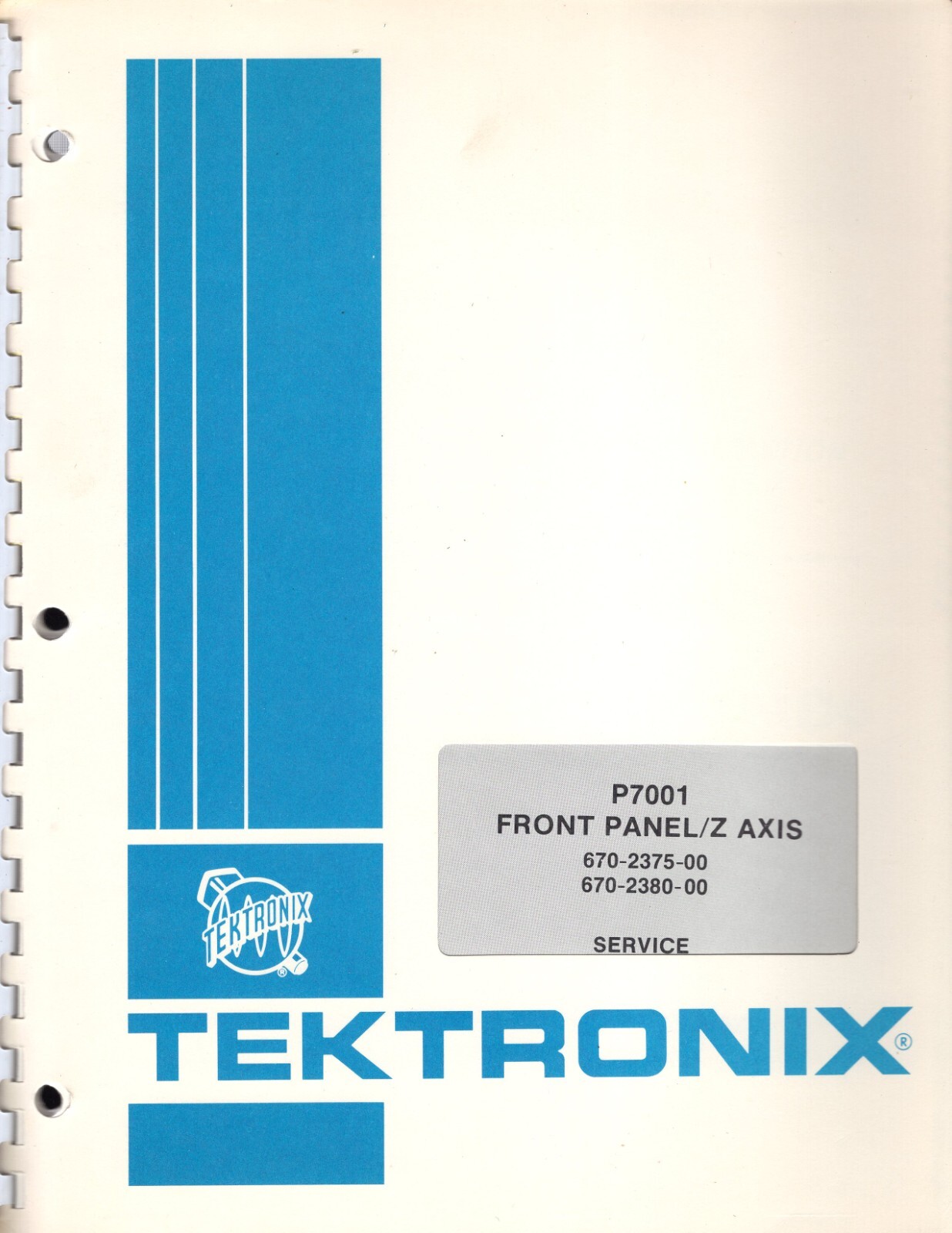Original Tektronix P7001 Front Panel/Z Axis Service Manual 070-1610-00