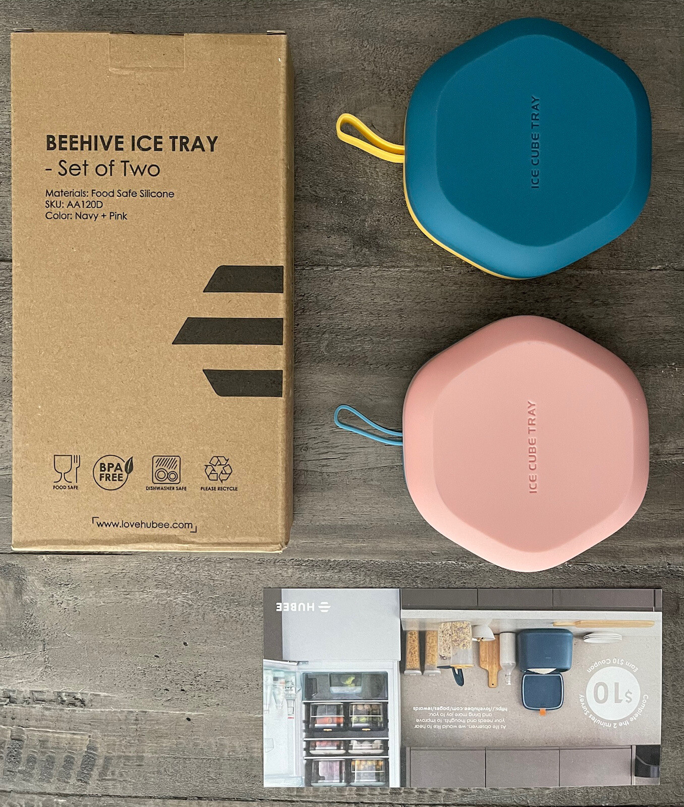 Hubee Food Safe Silicone Beehive Ice Tray - Navy + Pink - Set of 2 - Brand New