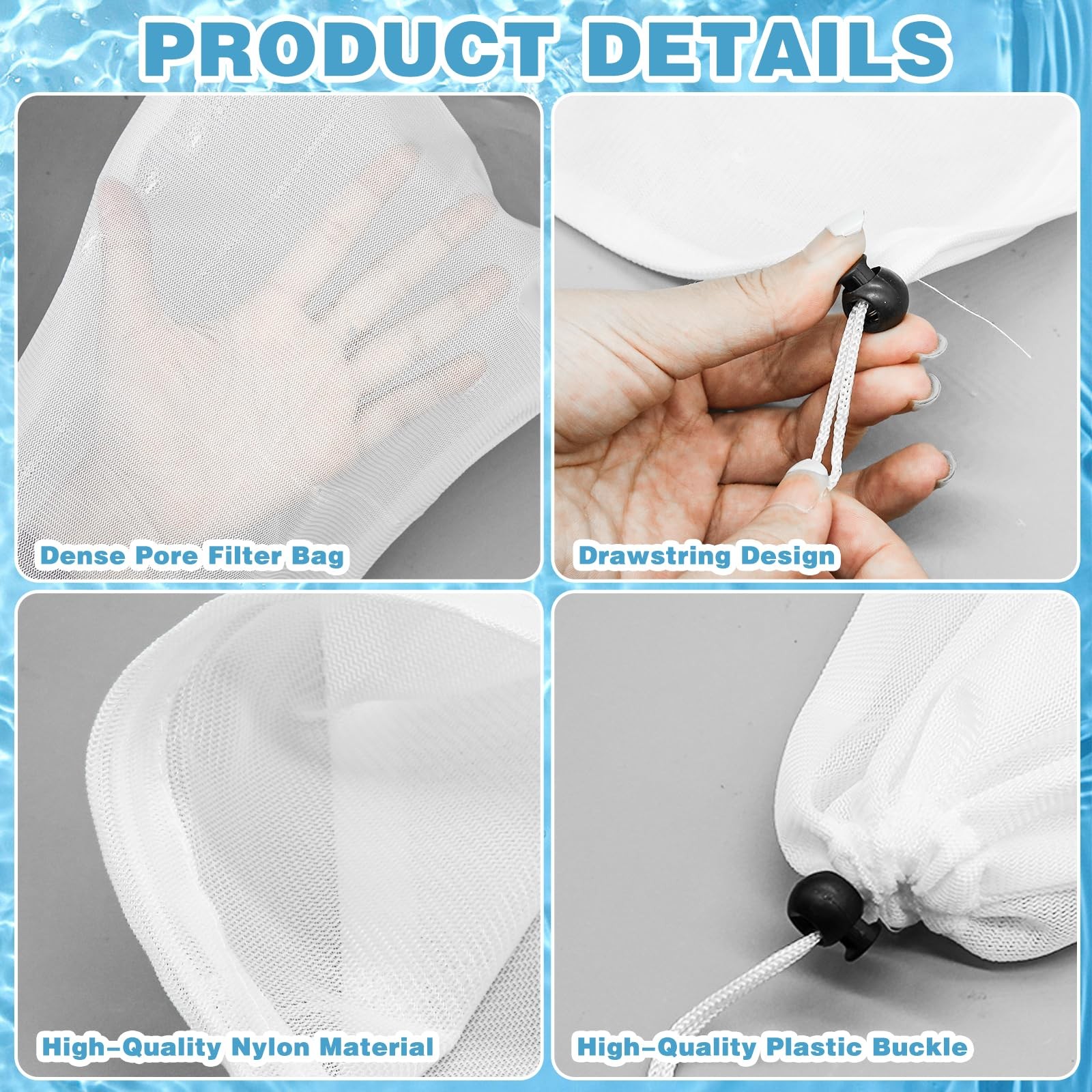 4Pcs Pool Vacuum Replacement Mesh Bag, Leaf Net Bag Fine White