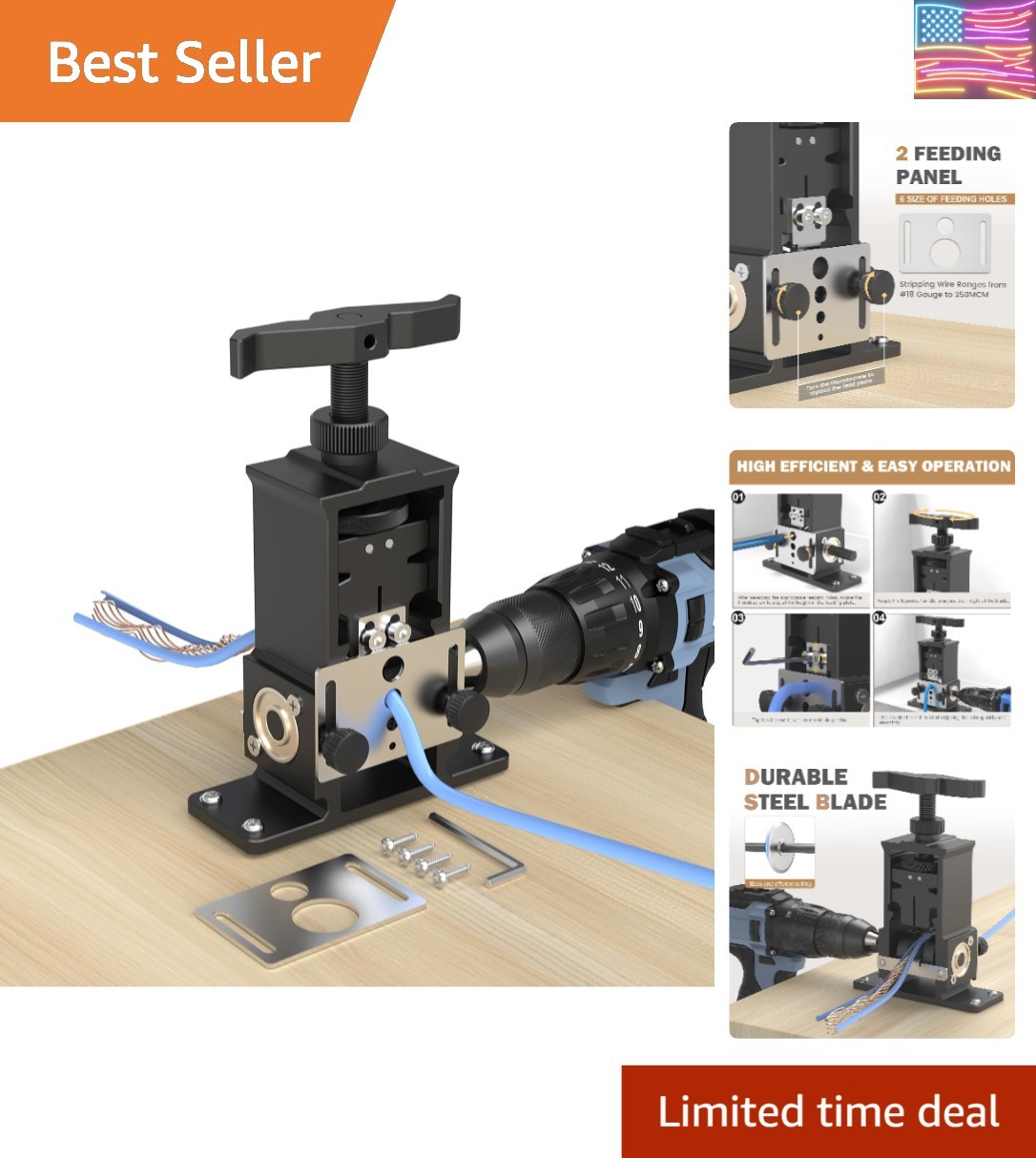 Adjustable Wire Stripper Machine, Upgraded – Drill-Powered Automatic Stripper