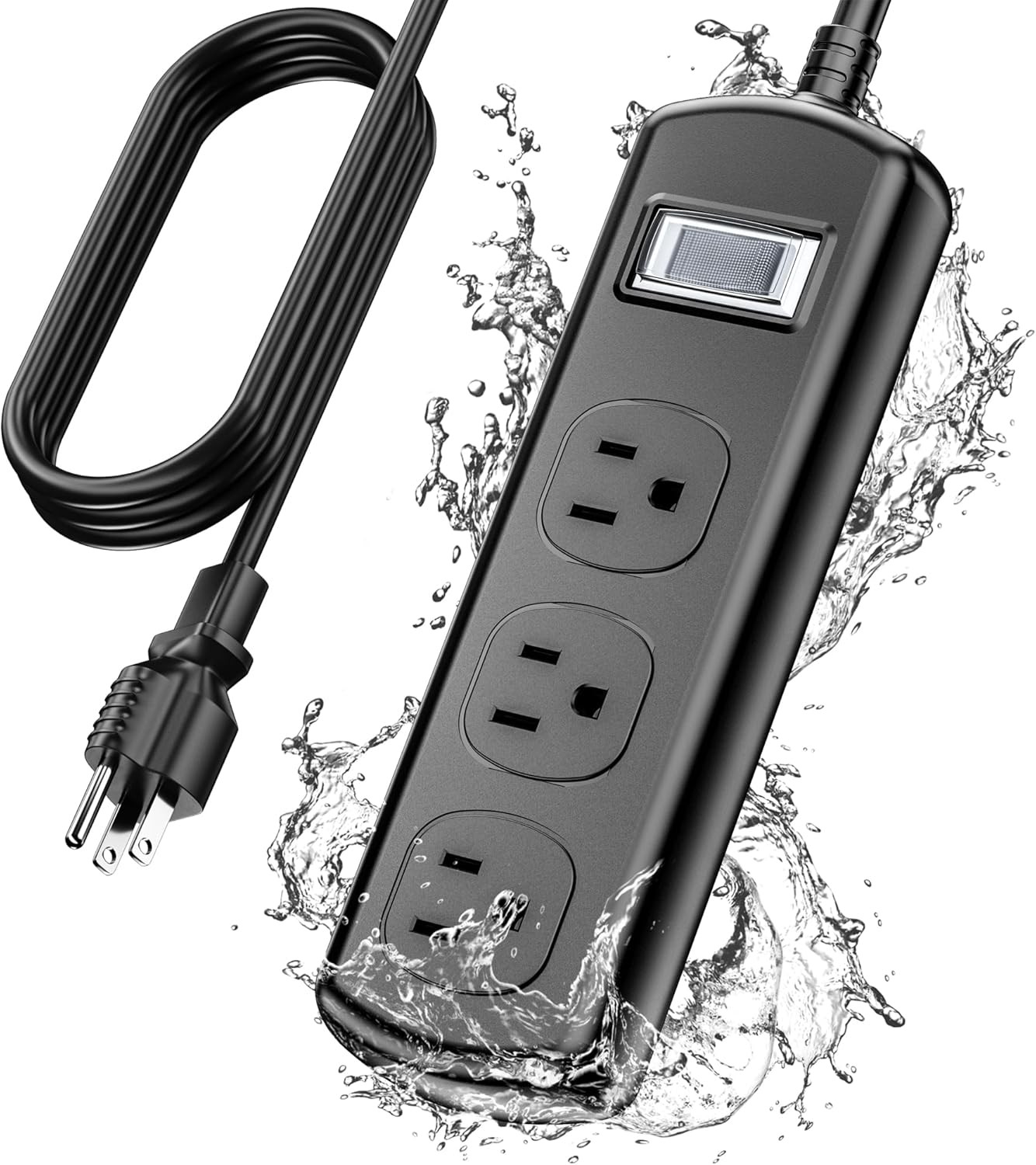 EIGSO Outdoor Power Strip Weatherproof, IPX6 Grade Waterproof 10 FT, Black