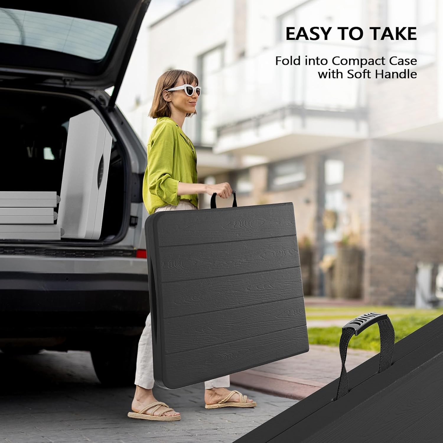 8ft Plastic Folding Table Portable Long Table Rectangular with Handles, Black