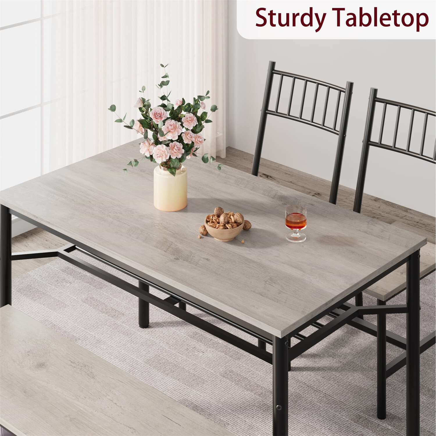 Dining Table Set for 4 Kitchen Table and 2 Chairs with Storage Bench Dining Sets