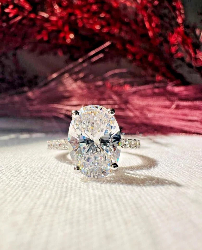 3.40 Ct Oval Cut White Moissanite Prong Engagement Ring 925 Sterling Silver
