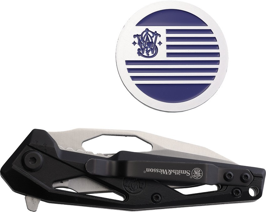 Smith & Wesson Linerlock with Challenge Coin 3.0" Stainless Polymer Folding