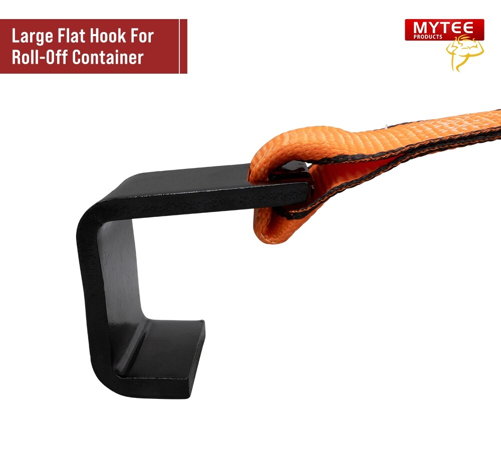 4"x5' Orange Roll Off Winch Strap for Container w/ Large Flat Hook 6,667 lbs WLL