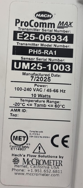 HACH PH5-RA1 PROCOMM MAX SIGNAL TRANSMITTER AND SENSOR 100-240 VAC