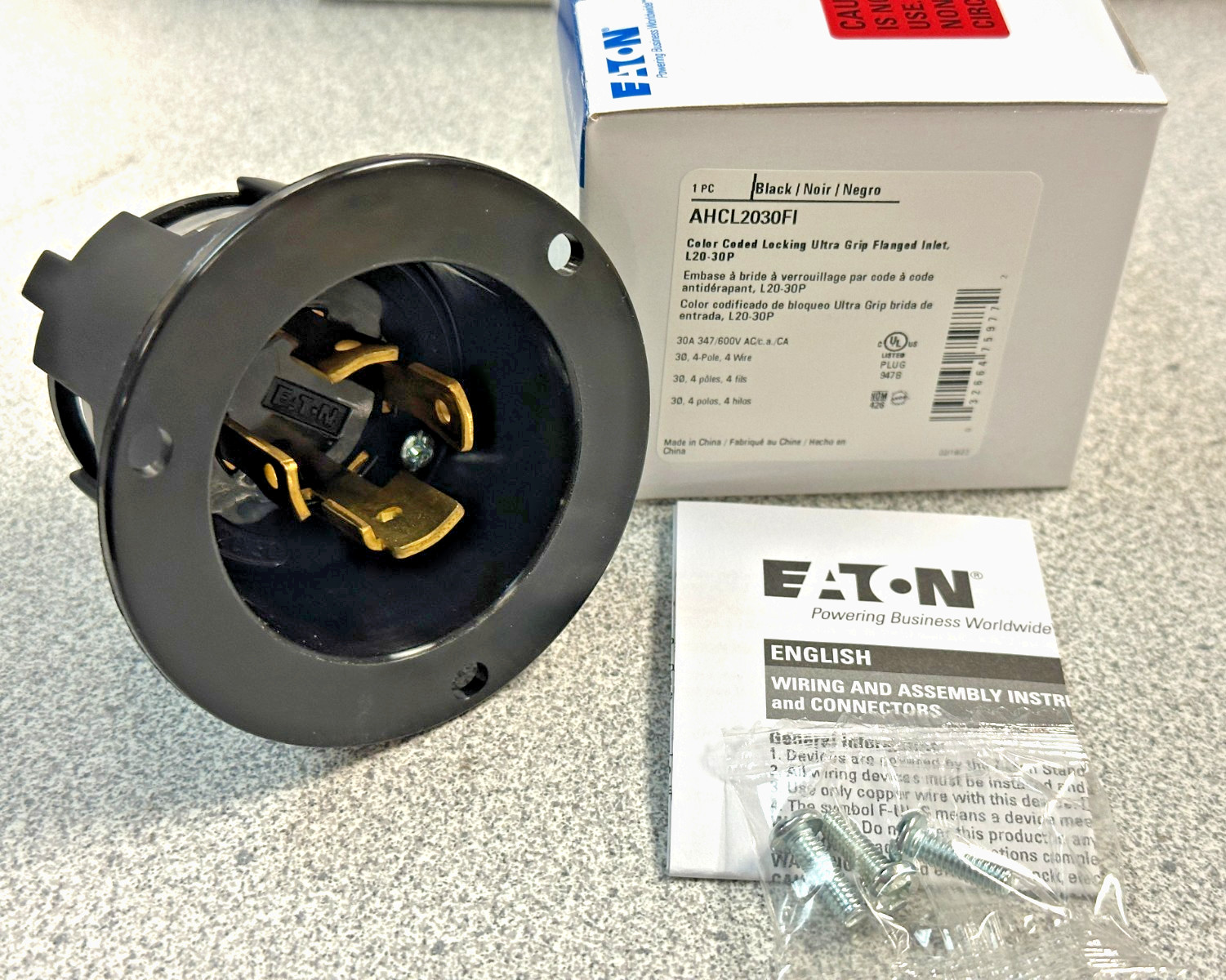 NEW Eaton AHCL2030FI Black Locking Flanged Inlet 30A 347/600V 3ØY 4P4W L20-30P