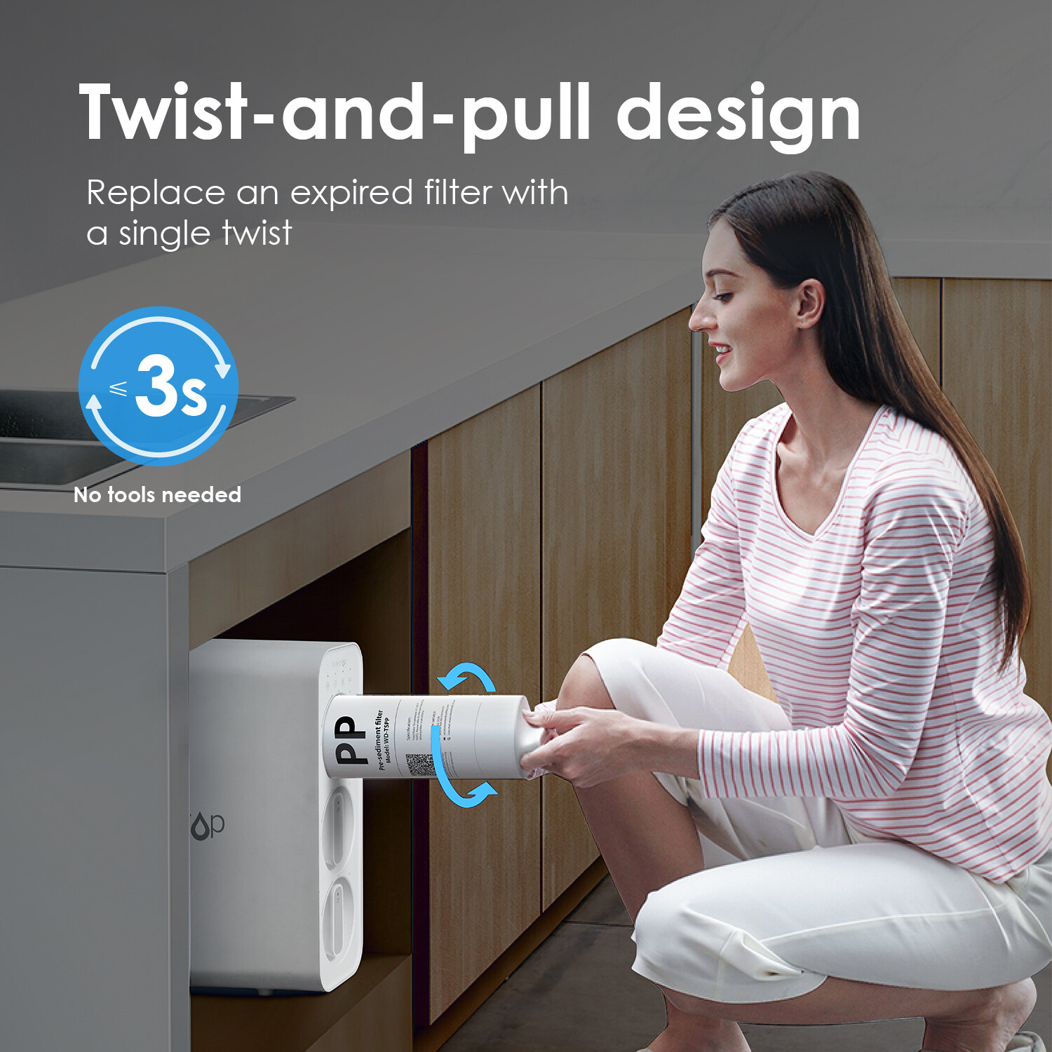 Waterdrop TSC Under Sink Water Filter System,USA Tech,Smart Filter Life Reminder