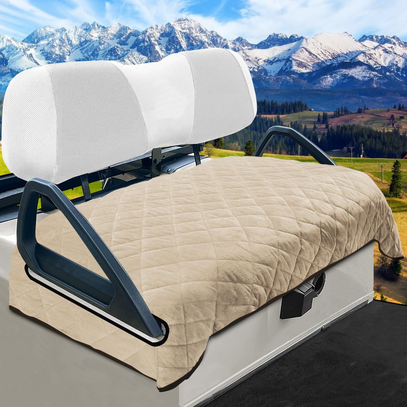 YOKYHOM Golf Cart Seat Covers, Thick Plush & Non-Slip 51"x 30.5", Khaki