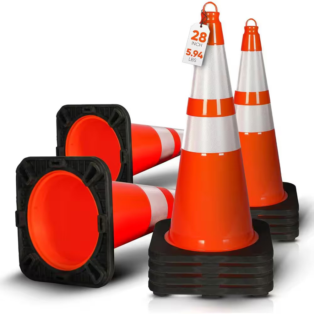 Pyle 28 In. PVC Traffic Cones, 10-Pack, High-Visibility Orange, Durable, Stackab