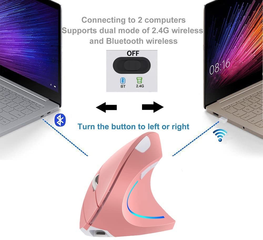 Attoe Pink Ergonomic Wireless Vertical Mouse