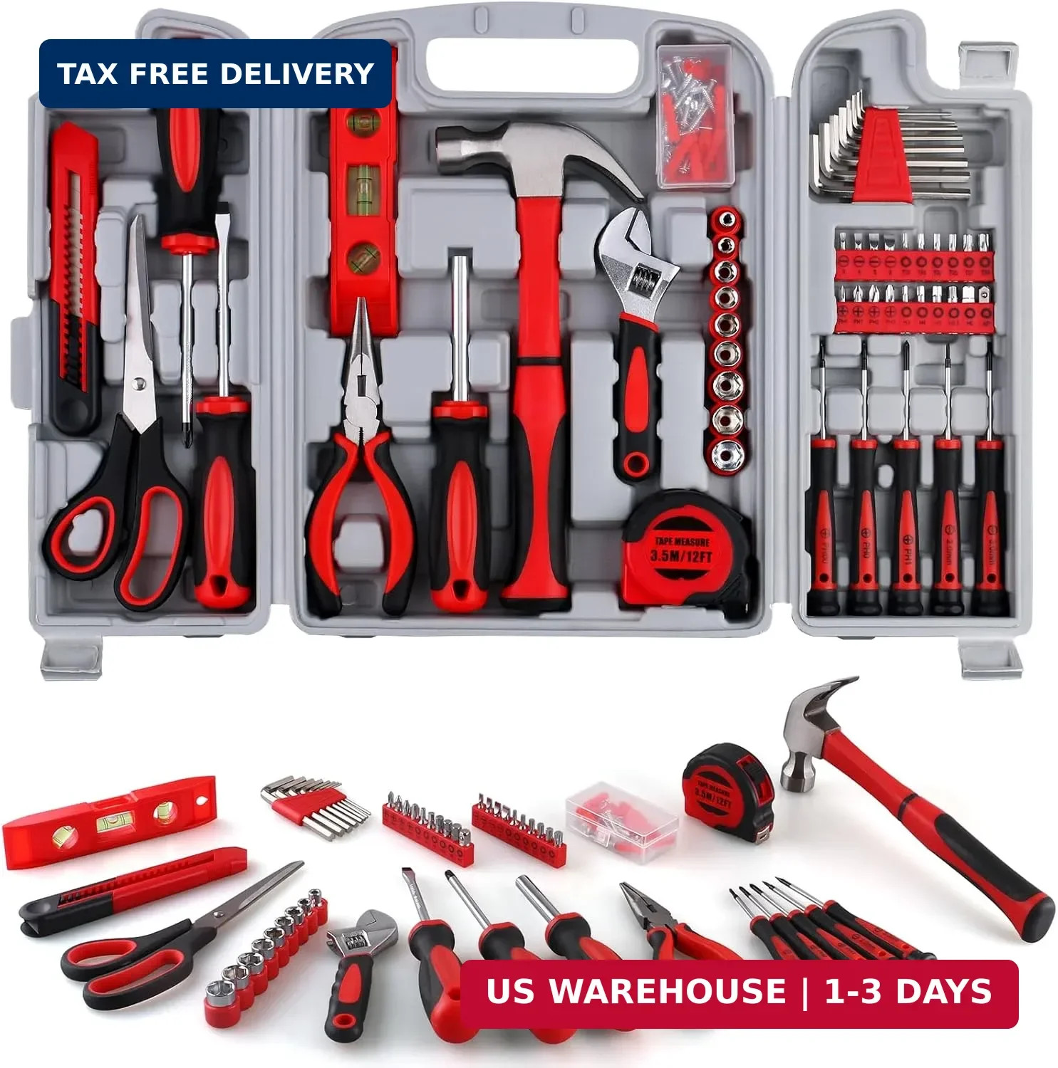 156-Piece Delicate All-Purpose Home Tool Kit in Foldable Toolbox, Unisex