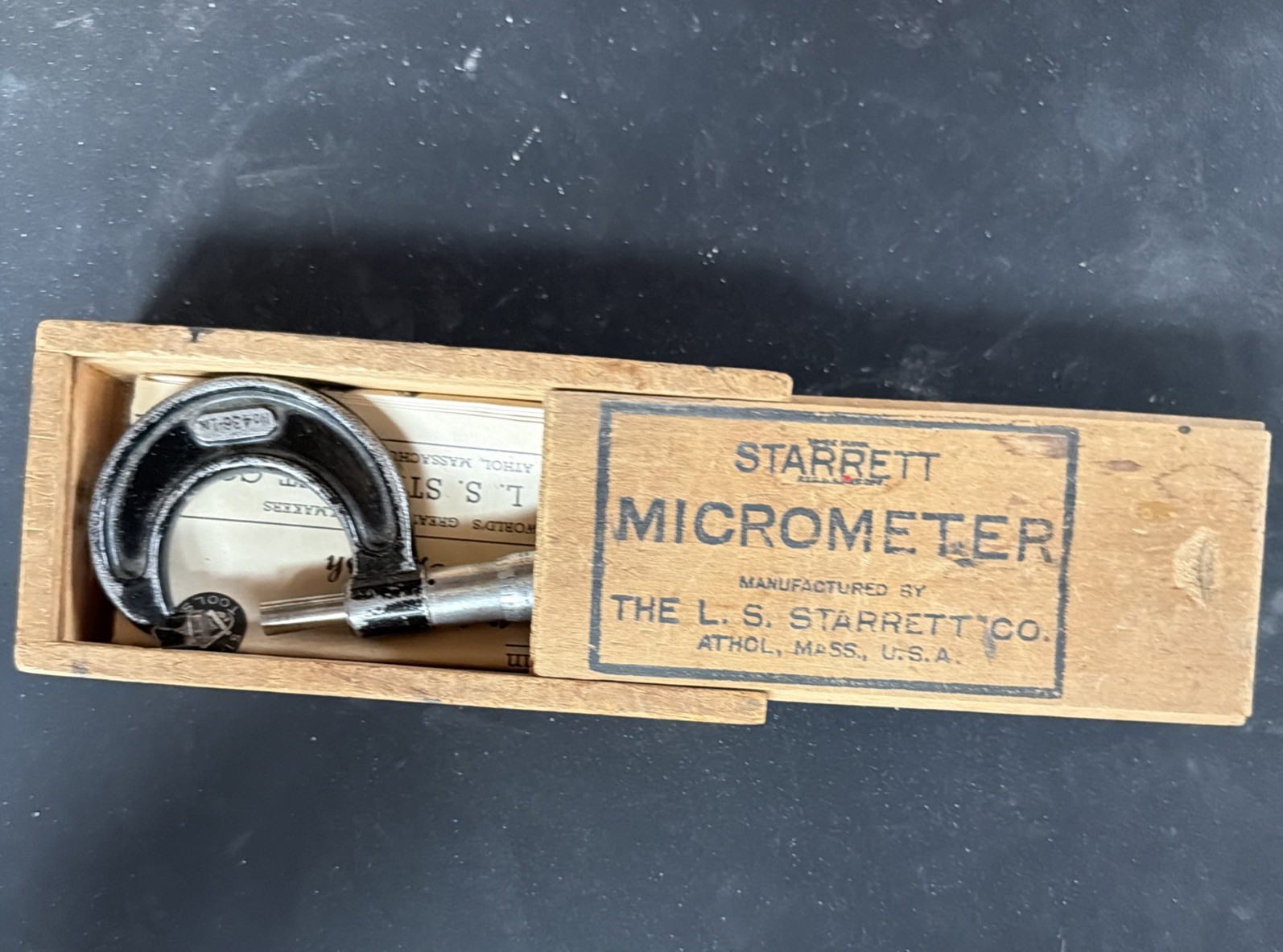 Vintage Starrett No. 436 1-inch micrometer in Original Box w/Wrench/Instructions