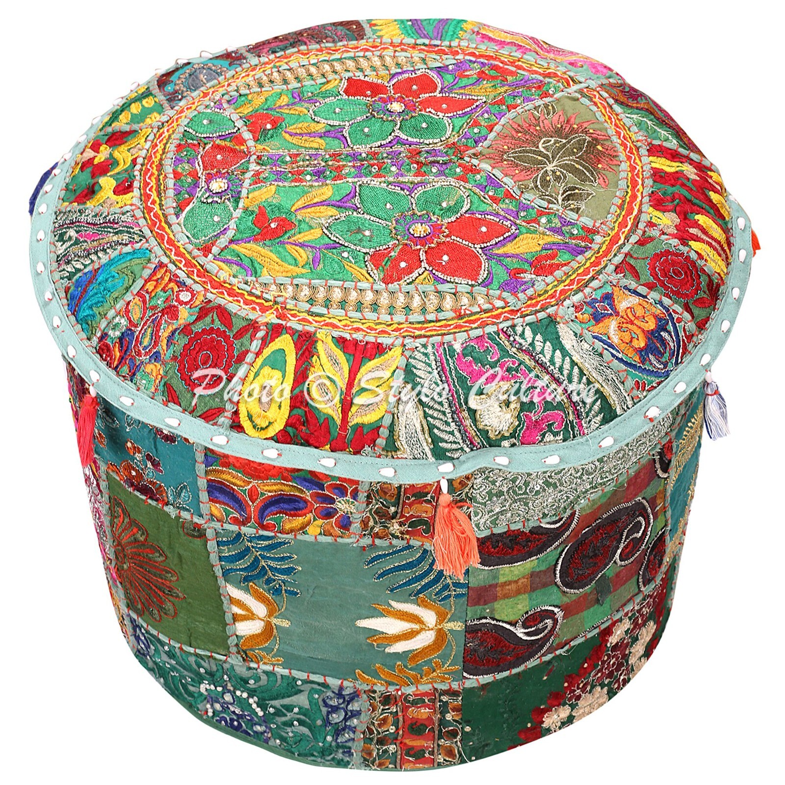 Bohemian Patchwork Pouf Cover Living Room Ottoman Decor Pouffe Foot Stool 18 in