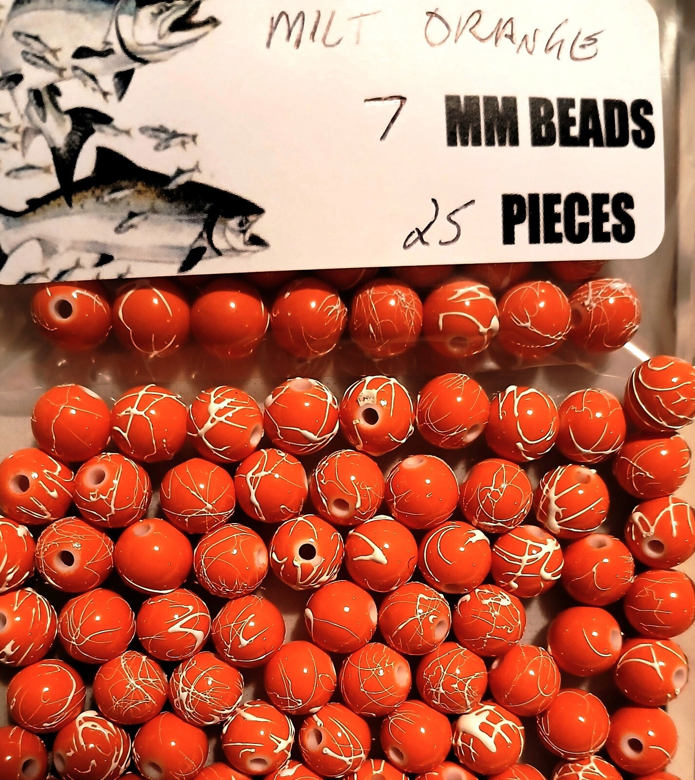 Fly Fishing Premium Trout/Salmon/Steelhead Beads 7mm 25Ct milt orange acrylic