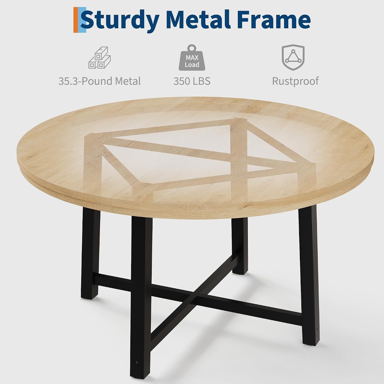 47" Round Dining Table for 4, Kitchen Dining Room Table with Sturdy Metal Frame,