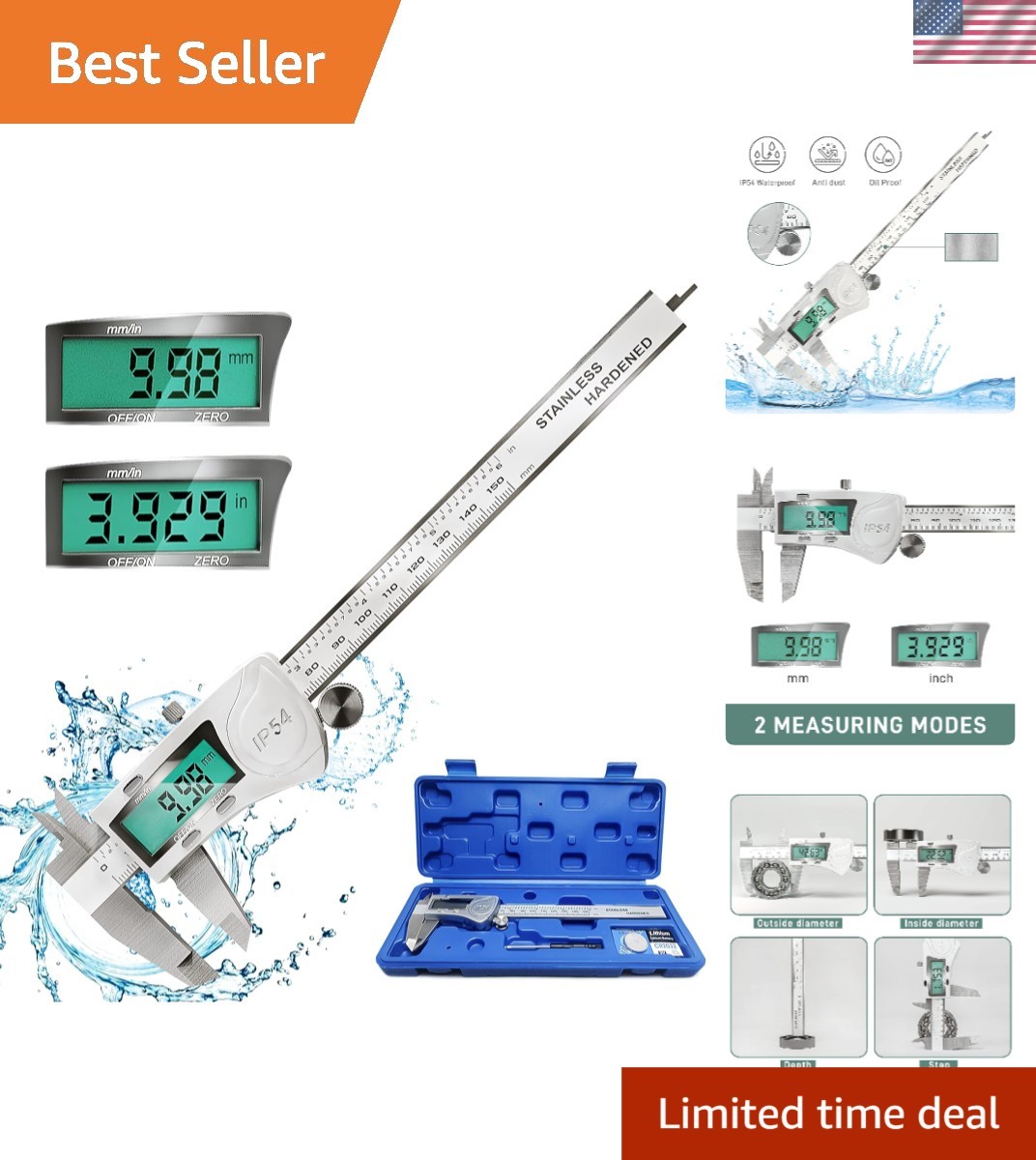 Heavy-Duty Waterproof Digital Caliper - Accurate 0-6'' Measurement with Case