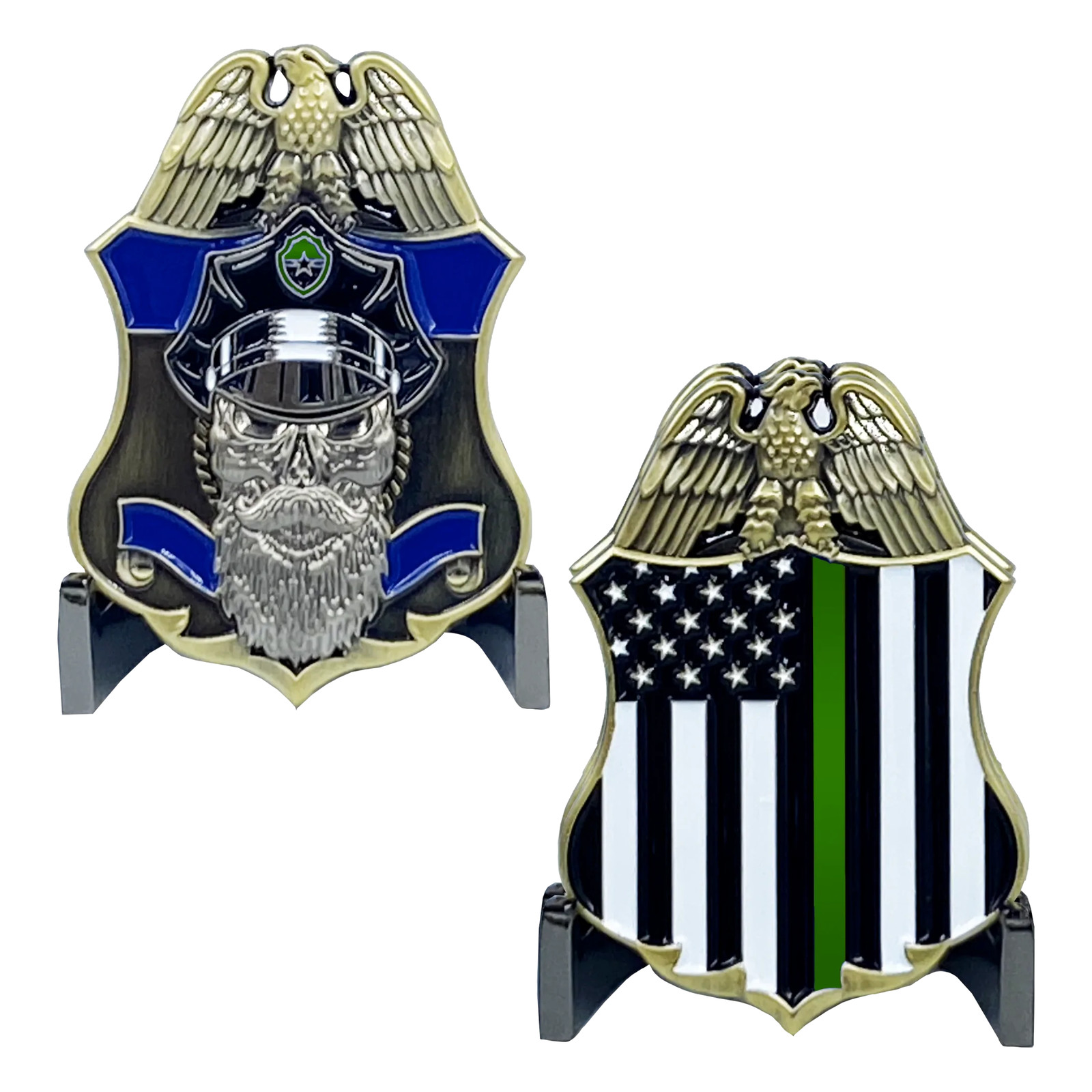 J-002 Thin Green Line Police Challenge Coin Beard Gang Skull CBP Border Patrol A