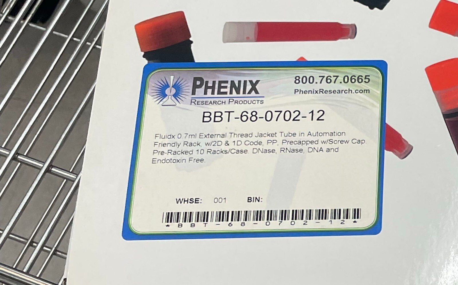 Fluidx barcoded vials, 68-0702-12, 96vials/rack, box of 10 racks- price reduced!