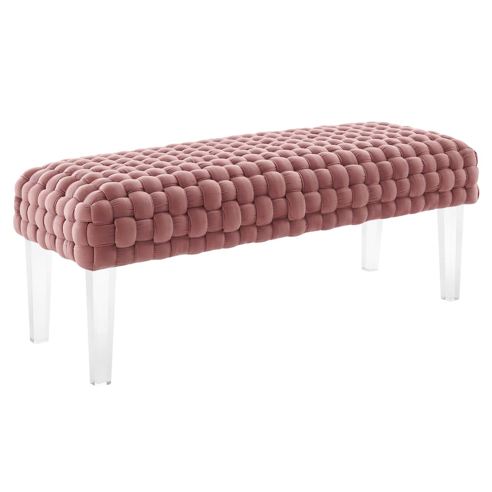Modway Prologue Braided Velvet Ottoman in Dusty Rose