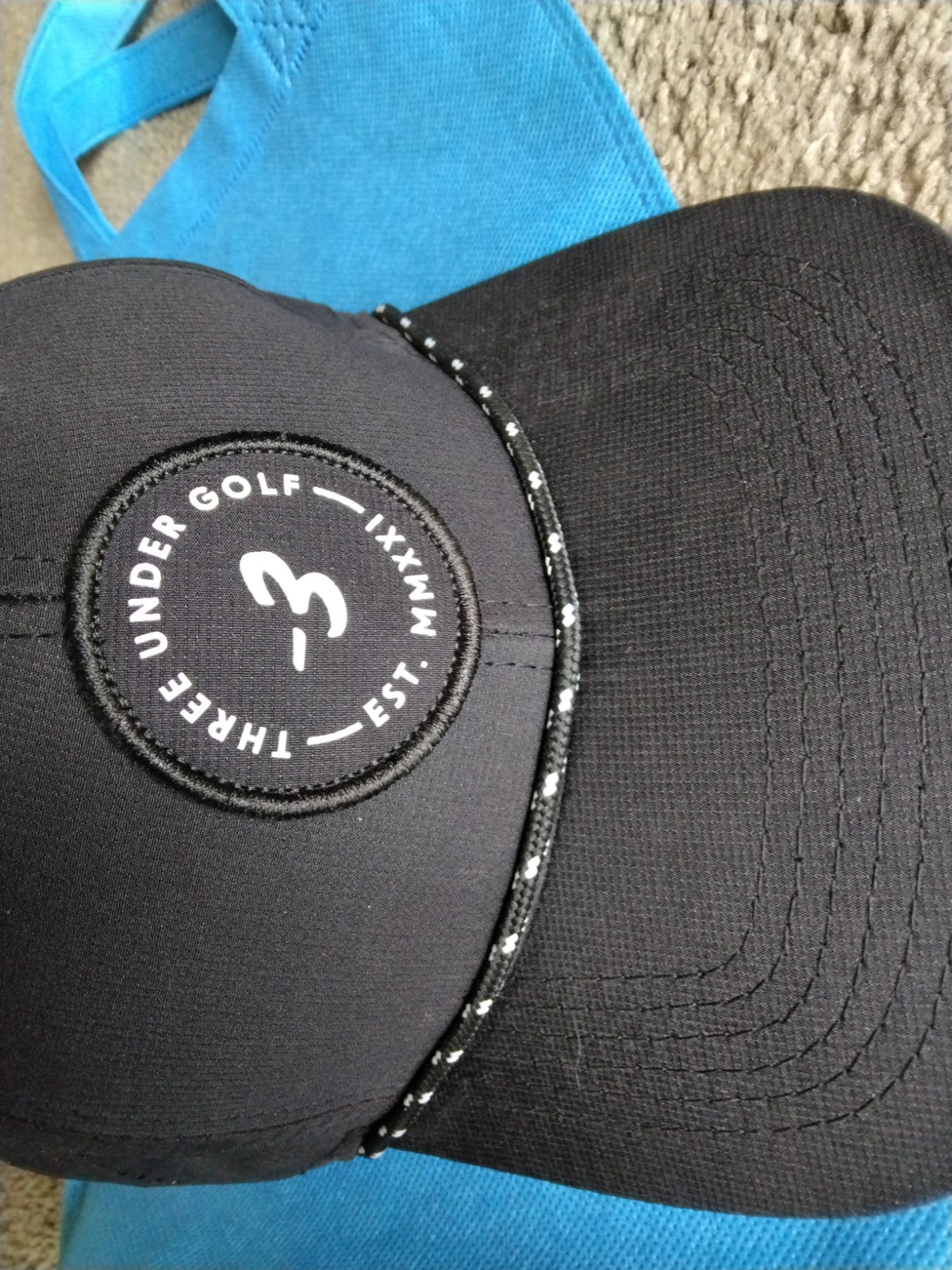 Three Under Golf Vented Cap - Est. MMXXI - Black & White Snap Back - Adjustable