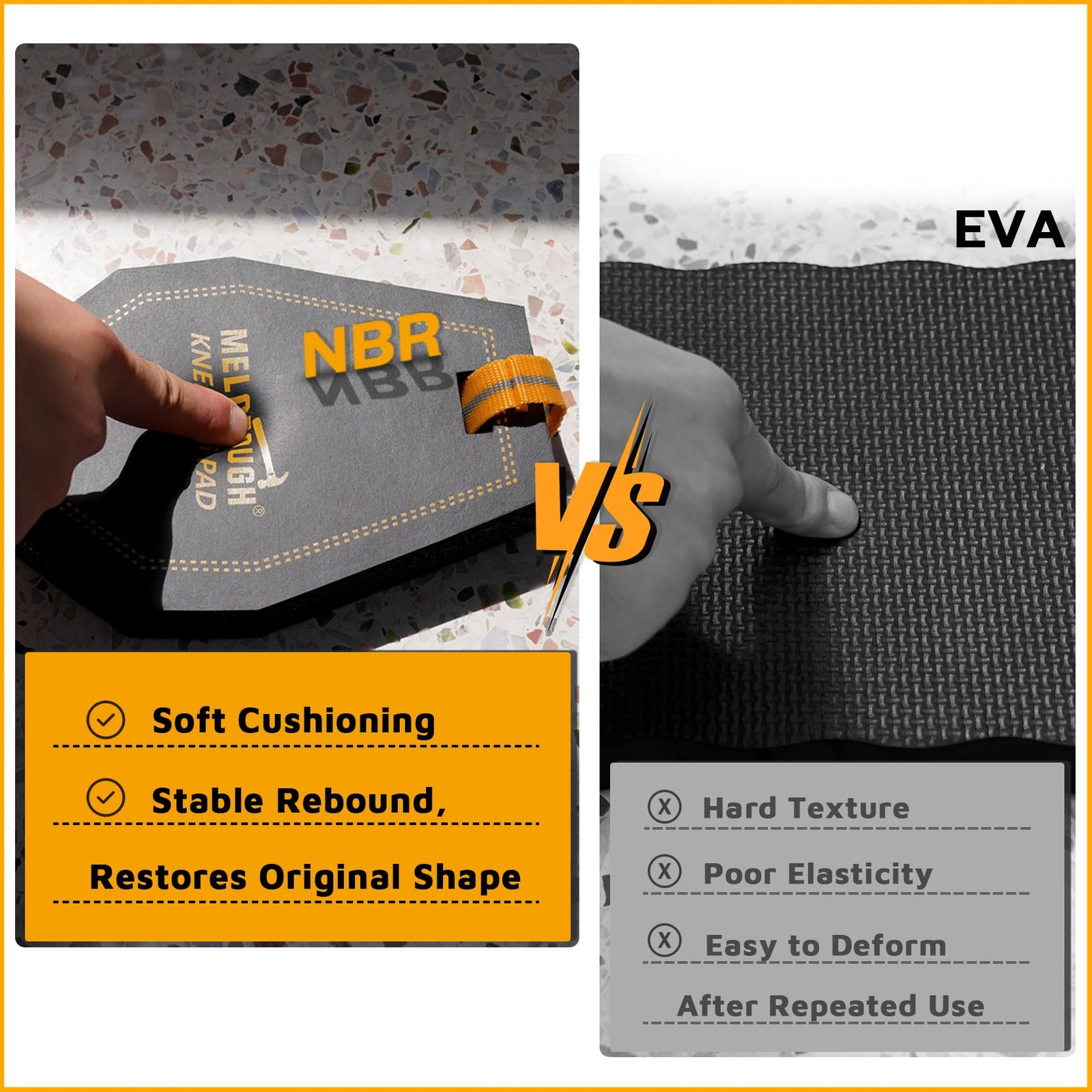 Mini Kneeling Pad, 1 Inch Thick, Orange/Black, NBR Foam, Work, Construction