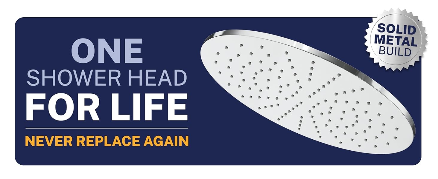 ® Solid Metal 12 Inch Rainfall Shower Head, Large Rain Shower Head, 2.5 GPM High