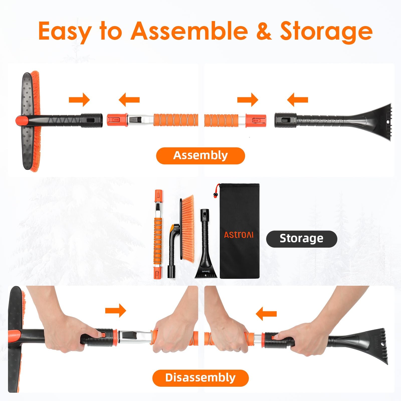 AstroAI 47.2" Ice Scrapers for Car Windshieldand Extendable Medium, Orange