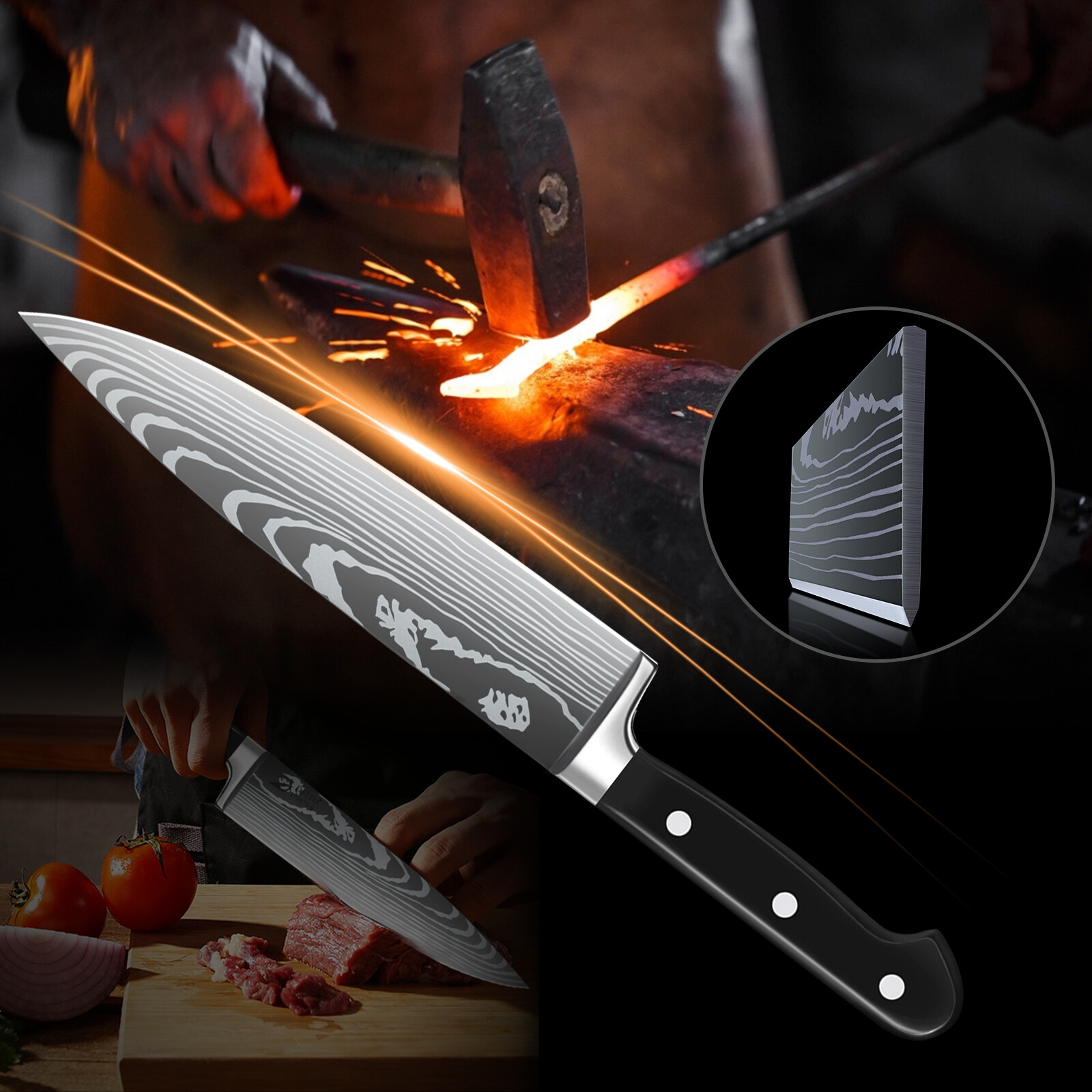 Professional Chef Knife Set 8PCS Kitchen Knife Set with Bag with Knife Sharpener