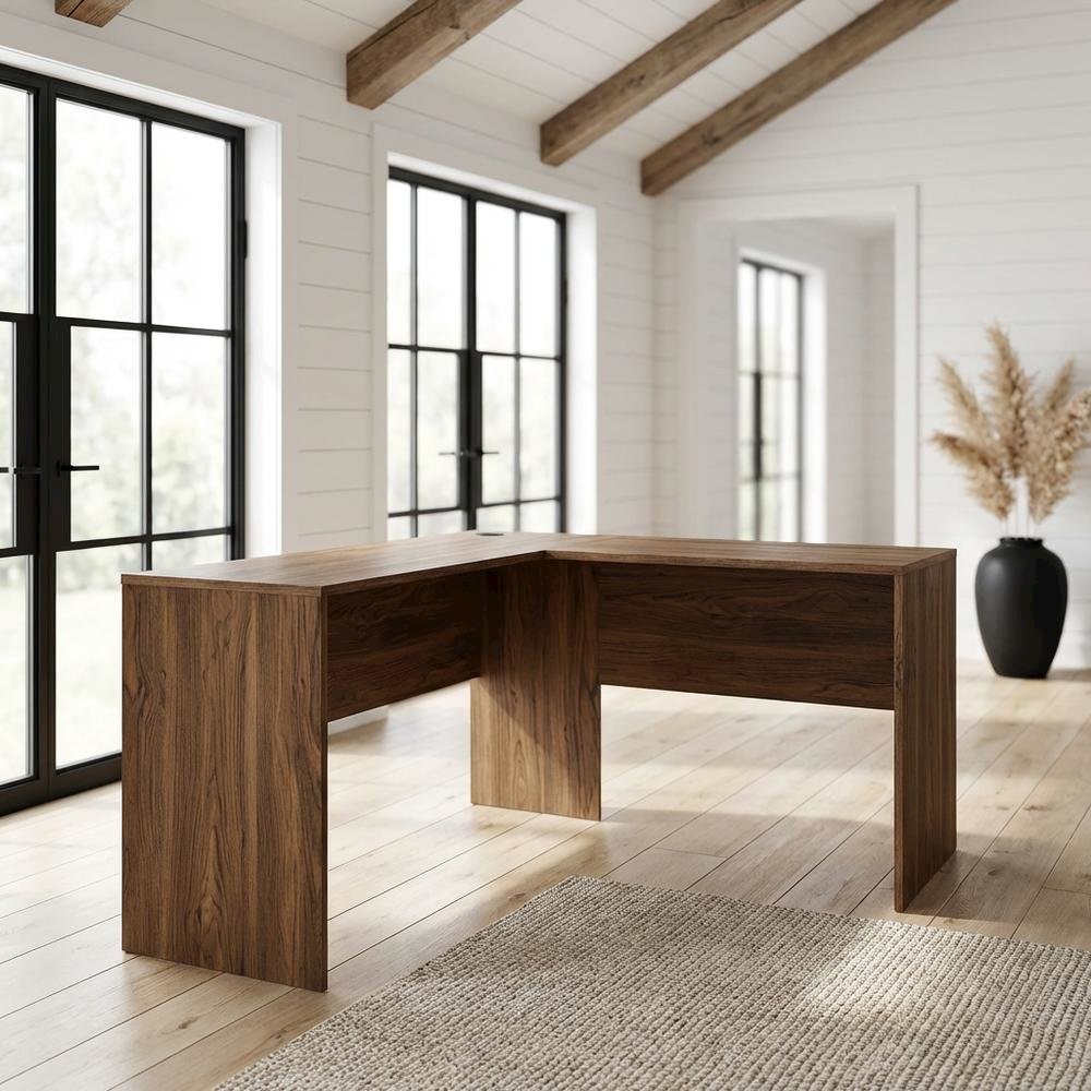 L-Shaped Wood Office Desk with Spacious Work Surface and Sturdy Legs