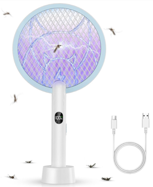 Raqueta eléctrica mata mosquitos 4100V recargable 2 en 1 luz UV