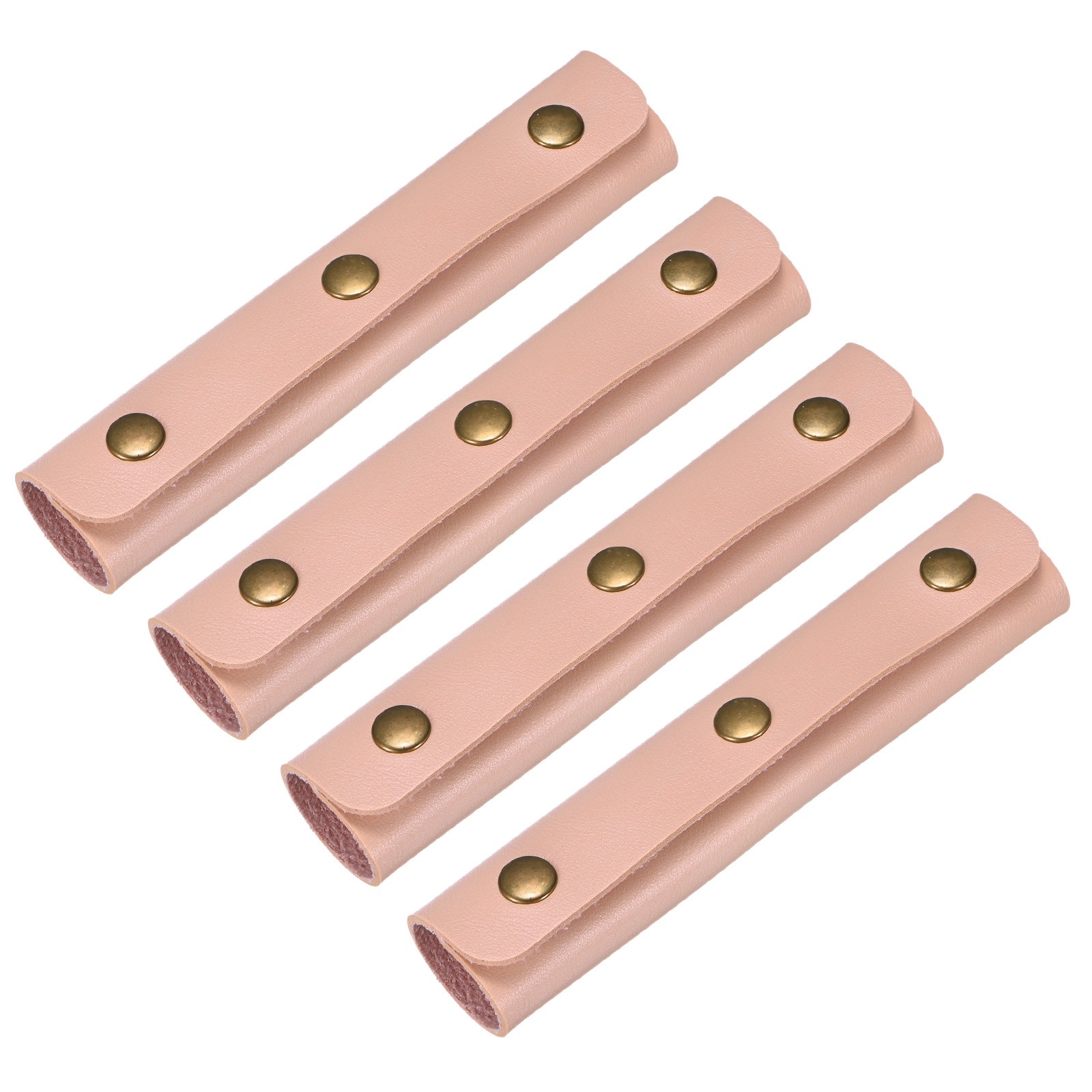 4PCS Leather Handle Wrap with 3 Metal Clasps for Suitcases,Peach Pink