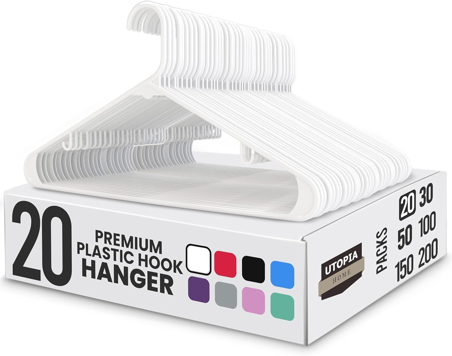 Utopia Home Plastic Hangers 20 Pack - Clothes Hanger with Hooks - Durable