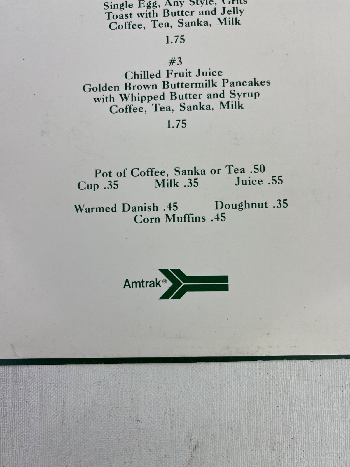 Jimmy Carter's Inauguration Train Menu "PEANUT SPECIAL" Plains Ga - Washington
